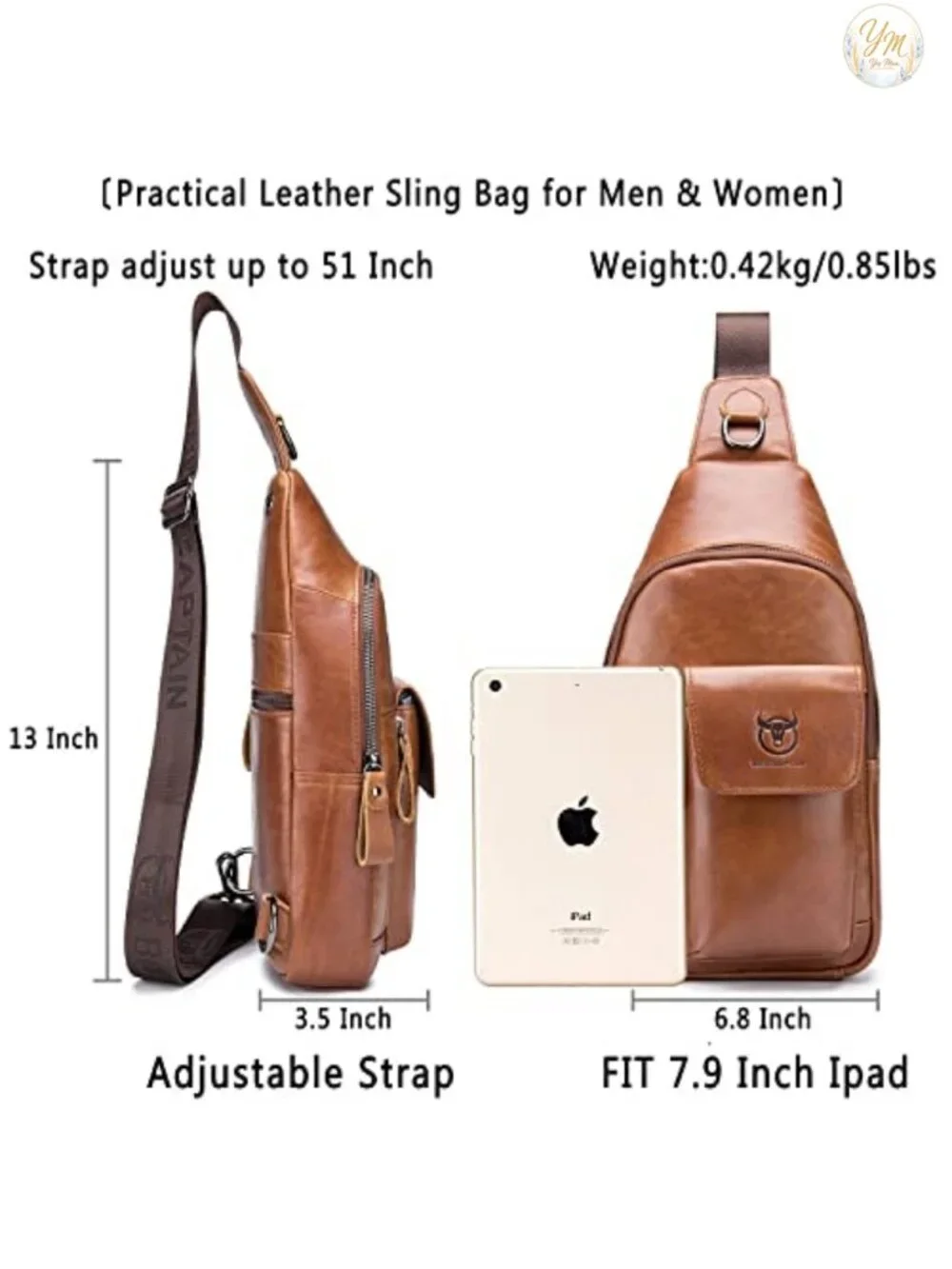 Genuine Leather Crossbody Sling Bag Casual Daypack Travel Hiking
